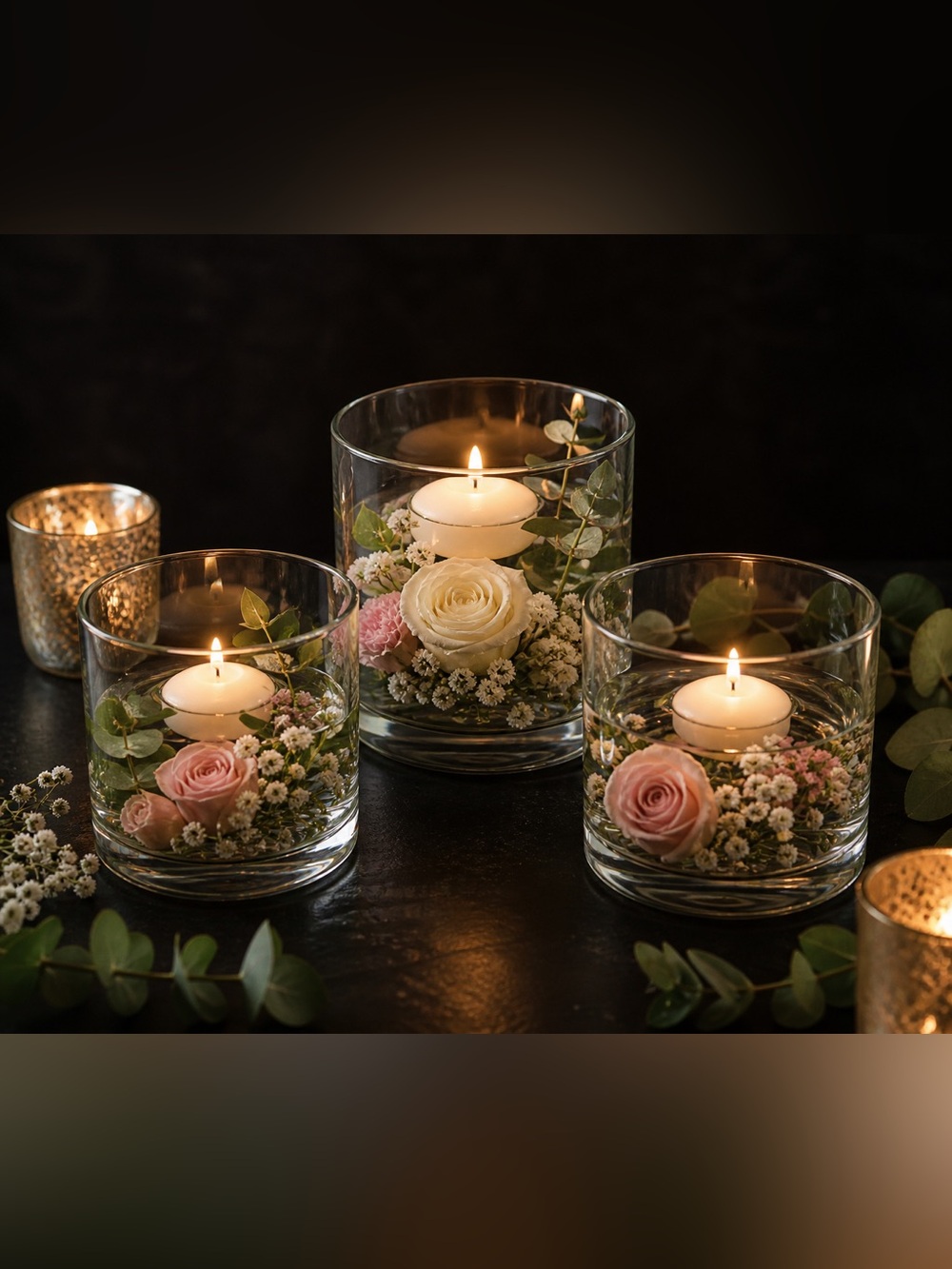 Set of 3 Minimalist Clear Glass Cylinder Vases/Candle Holders (see measurements)